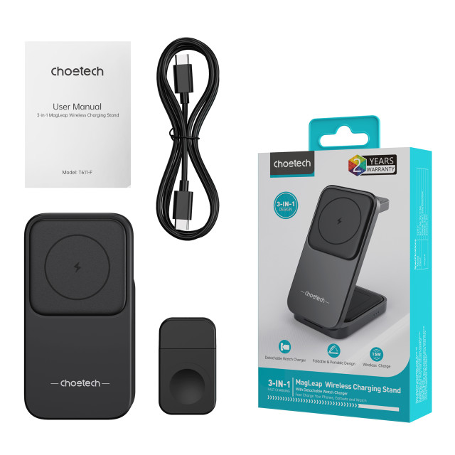 Choetech Fast Wireless 3-in-1  Magnetic Charging Stand, 15W detail