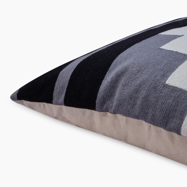 Thread Office Monochrome Step Embroidered Scatter Cushion with Feather Blend Inner, 50cm x 50cm close up