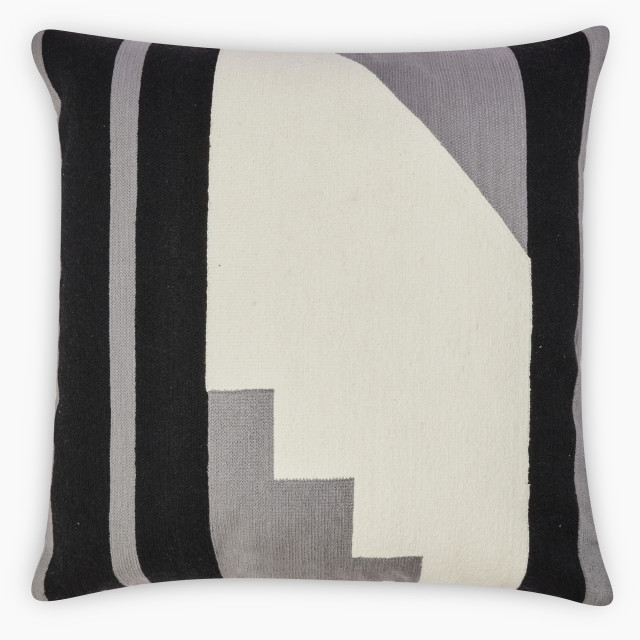 Thread Office Monochrome Step Embroidered Scatter Cushion with Feather Blend Inner, 50cm x 50cm