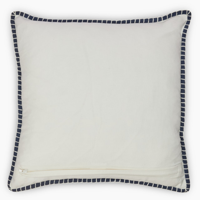 Thread Office Hamptons Block Print Scatter Cushion with Feather Blend Inner, 50cm x 50cm back view