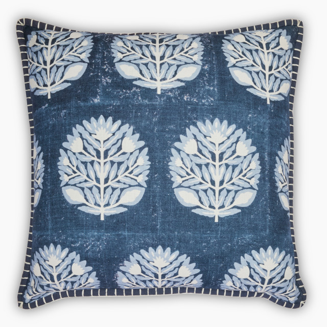 Thread Office Hamptons Block Print Scatter Cushion with Feather Blend Inner, 50cm x 50cm