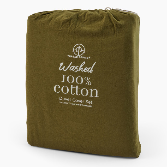 Thread Office Olive Washed Cotton Duvet Cover Set - packaging