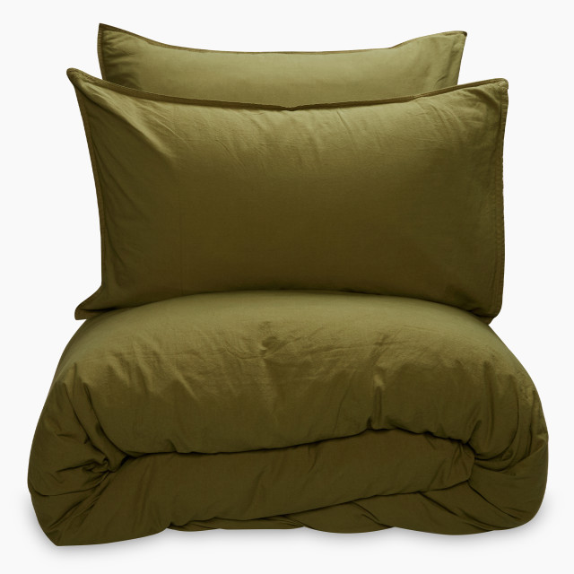 Thread Office Olive Washed Cotton Duvet Cover Set