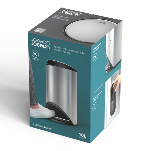 Joseph Joseph Arc 10L Pedal Bin - Stainless Steel packaging