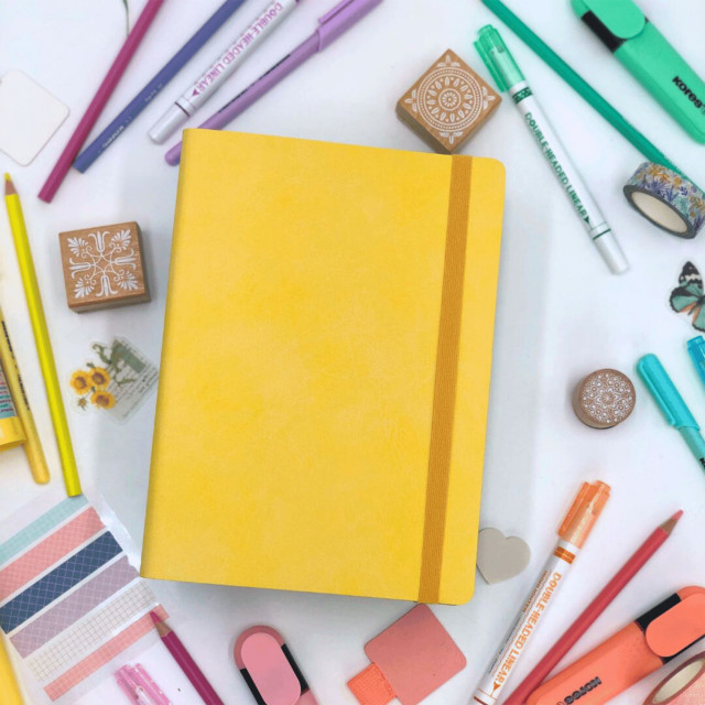 The Papery Flexi Softcover Lined Journal - Shortbread with stationery 