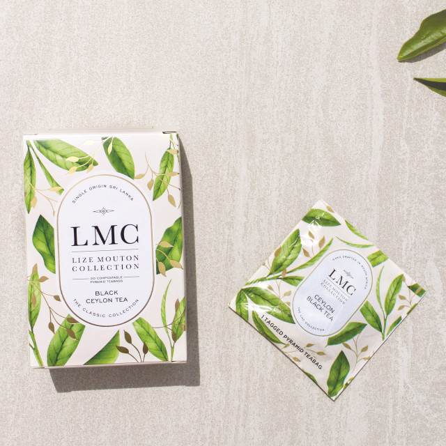 LMC Black Ceylon Tea, 20 Sachets on the table
