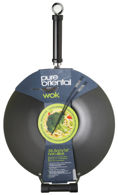 KitchenCraft Pure Oriental Non-Stick Wok with Helper Handle, 36cm