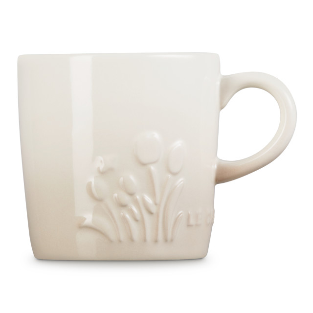 Le Creuset Jardin Relief Stoneware Cappuccino Mug, 200ml - Meringue angle