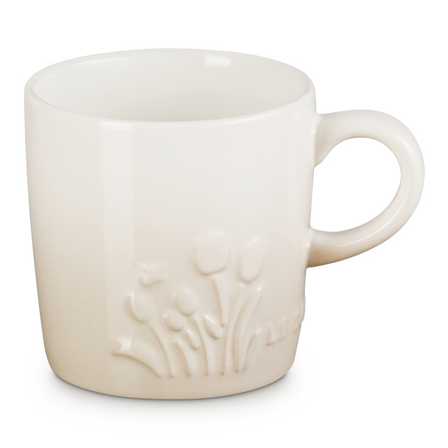 Le Creuset Jardin Relief Stoneware Cappuccino Mug, 200ml - Meringue angle