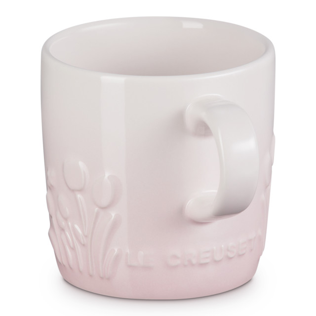 Le Creuset Jardin Relief Stoneware Cappuccino Mug, 200ml - Shell Pink angle