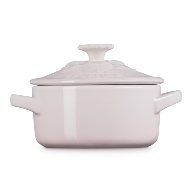 Le Creuset Jardin Relief Round Mini Stoneware Cocotte, 10cm - Shell Pink angle