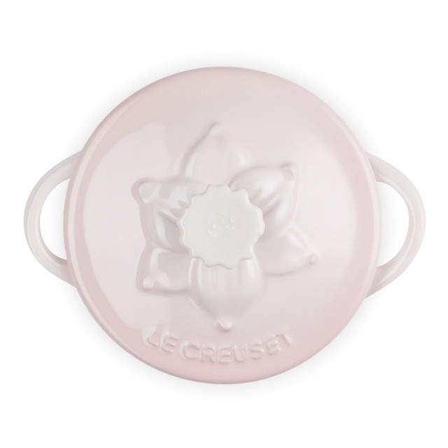 Le Creuset Jardin Relief Round Mini Stoneware Cocotte, 10cm - Shell Pink angle