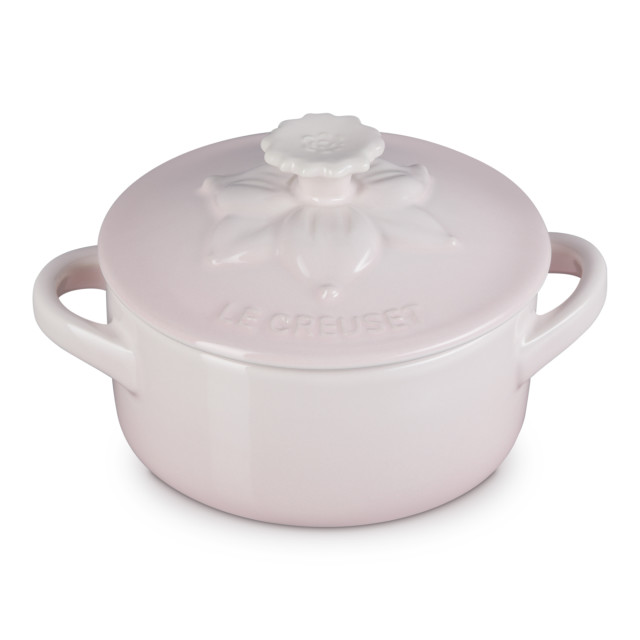 Le Creuset Jardin Relief Round Mini Stoneware Cocotte, 10cm - Shell Pink