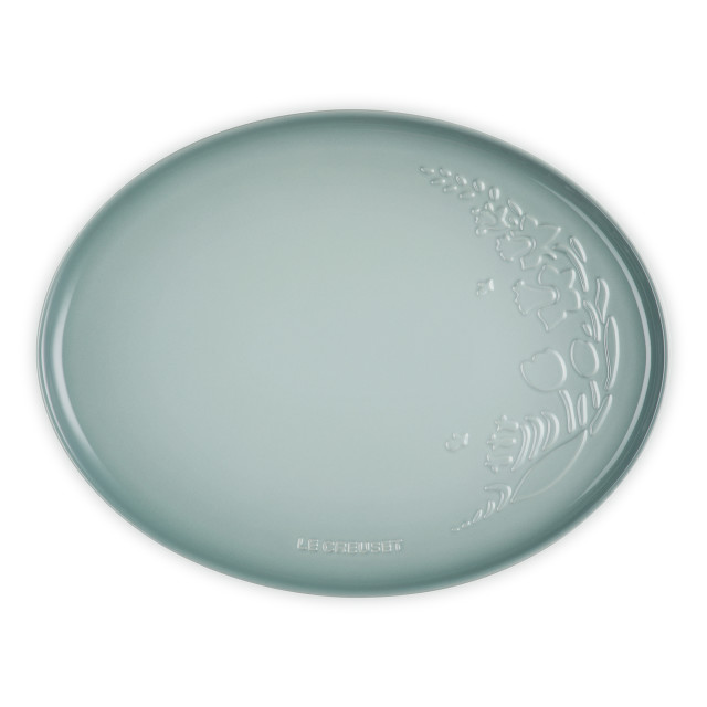 Le Creuset Jardin Relief Oval Stoneware Serving Platter, 36cm - Sea Salt angle