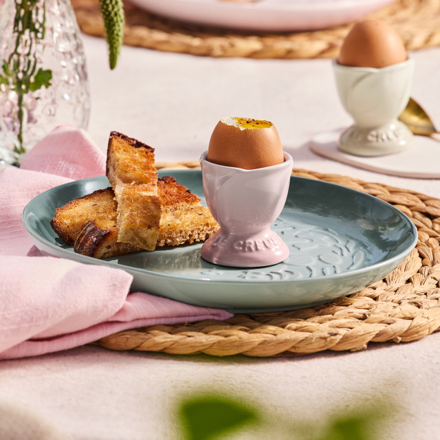 Le Creuset Jardin Relief Stoneware Side Plate, 22cm - Sea Salt on the table