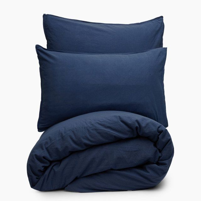 Thread Office Navy Washed Cotton Duvet Cover Set - Super King