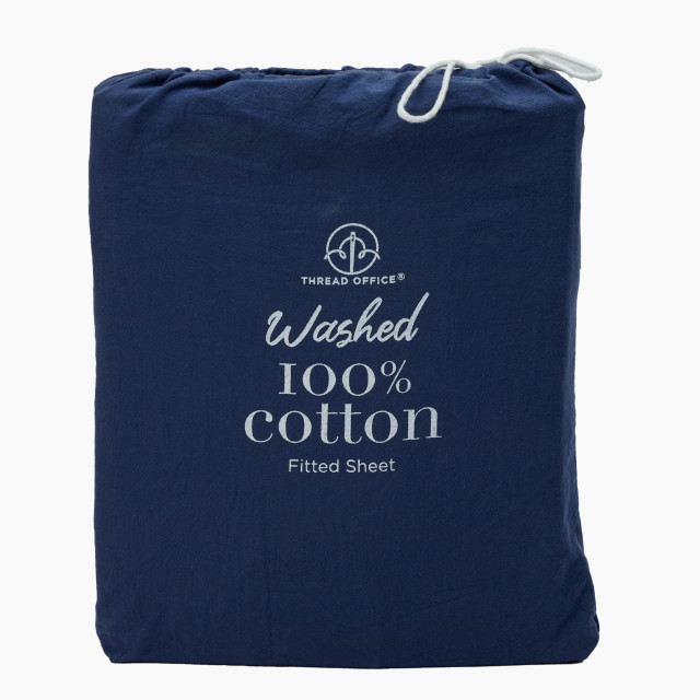 Thread Office Navy Washed Cotton Fitted Sheet - Double