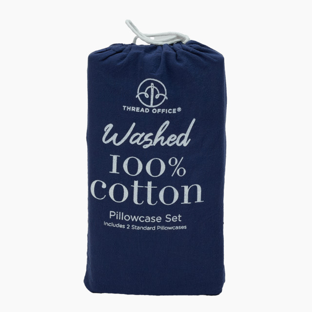Thread Office Navy Washed Cotton Pillowcases, Set of 2 - Standard
