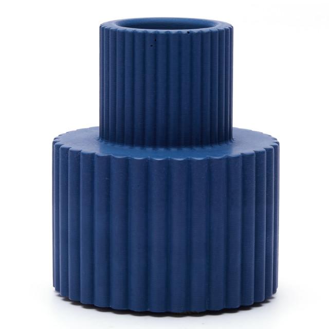 Alkaline Fluted Form Candle Holder - Blue Depth angle