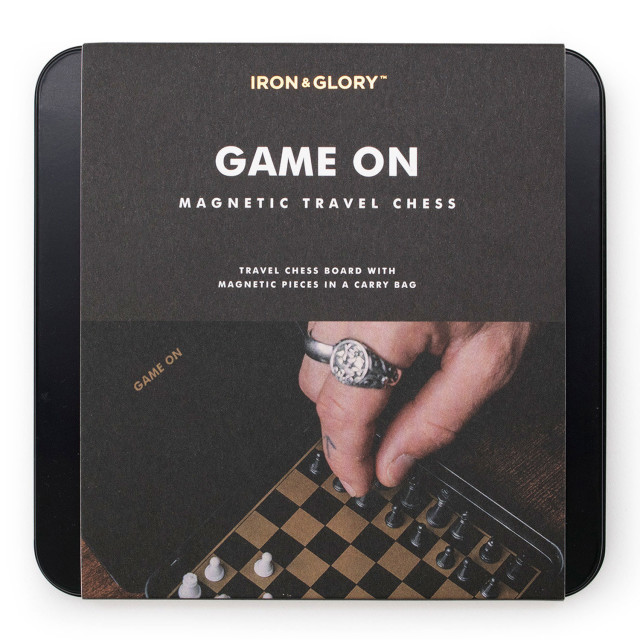 Suck UK Iron & Glory Magnetic Travel Chess Set packaging