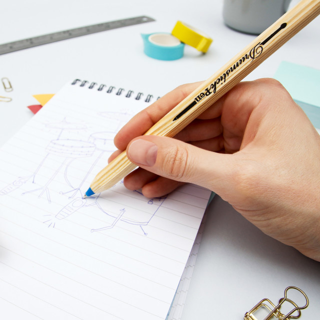 Suck UK Drumstick Pens, Set of 2 - Blue drawing on a notepad