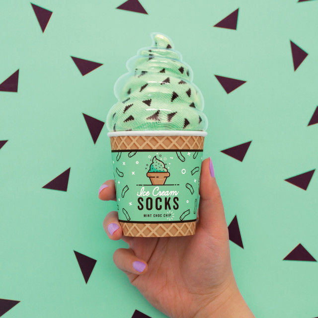 Suck UK Choc Mint Ice Cream Socks handheld showing scale