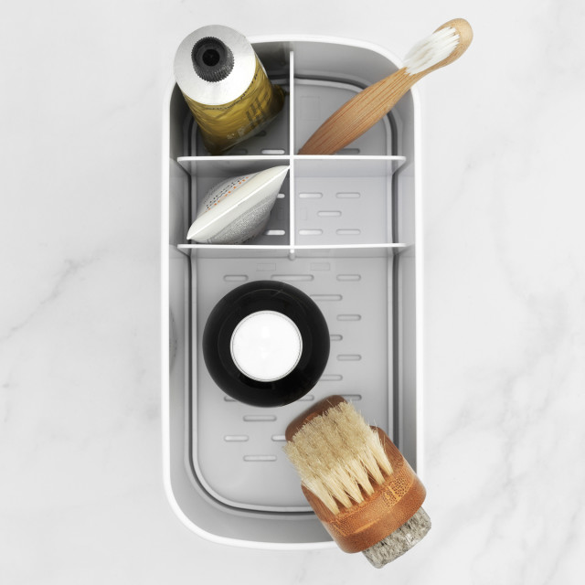 Brabantia ReNew Bathroom Caddy - White with a toothbrush and comb
