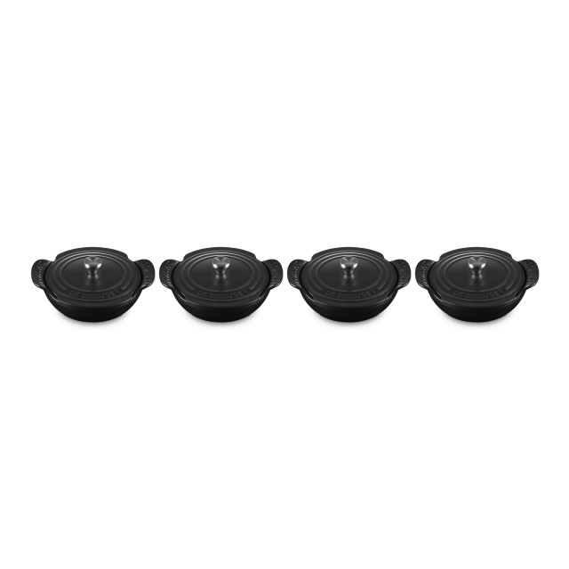 Le Creuset Gourmet Matte Black Collection Cast Iron Mini Braisers with Lids, Set of 4