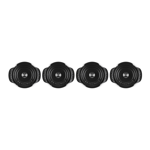 Le Creuset Gourmet Matte Black Collection Cast Iron Mini Braisers with Lids, Set of 4 angle
