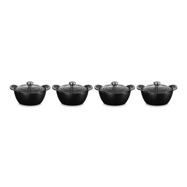 Le Creuset Gourmet Matte Black Collection Cast Iron Mini Cocottes with Lids, Set of 4
