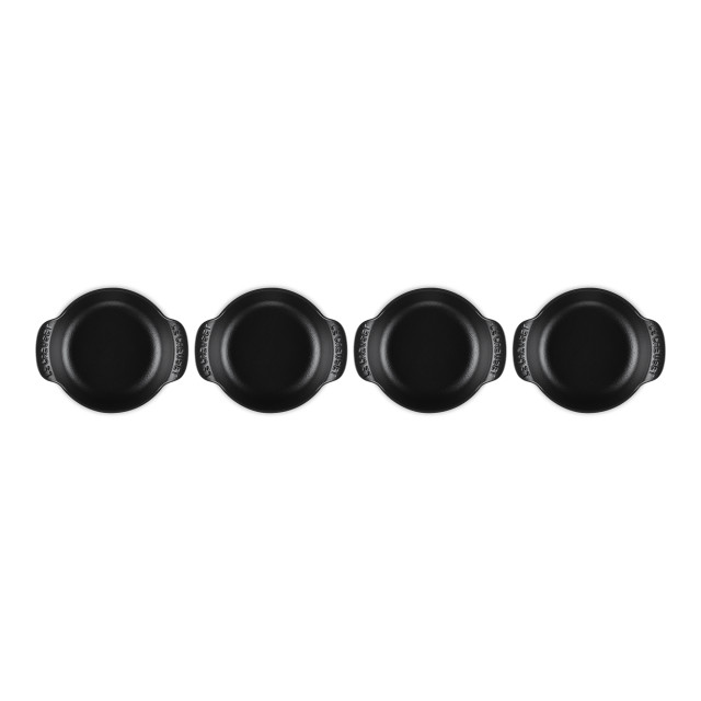 Le Creuset Gourmet Matte Black Collection Cast Iron Mini Braisers, Set of 4 angle