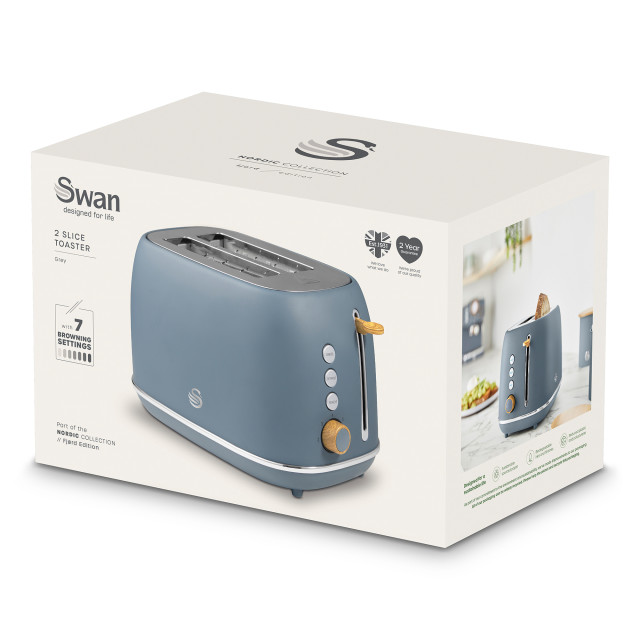 Swan Fjord Electronic 2-Slice Toaster, 800W - Grey packaging