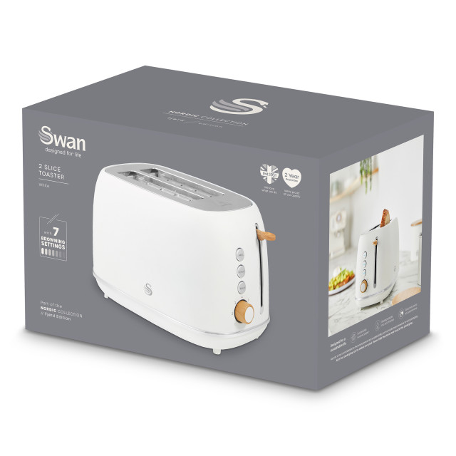 Swan Fjord Electronic 2-Slice Toaster, 800W - White packaging