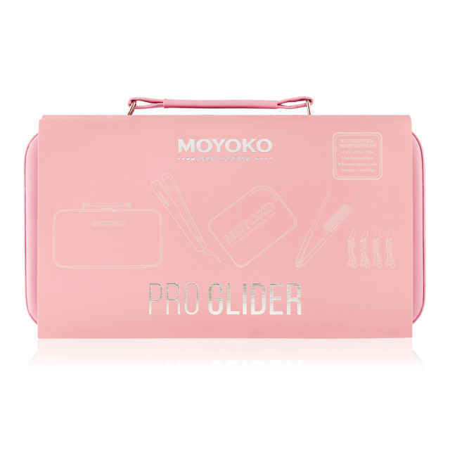 Moyoko Pro Glider Ceramic Hair Straightener Kit - Blush Pink packaging