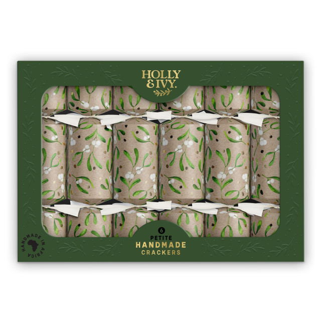 Holly & Ivy Petite Kraft Mistletoe Crackers, Pack of 6