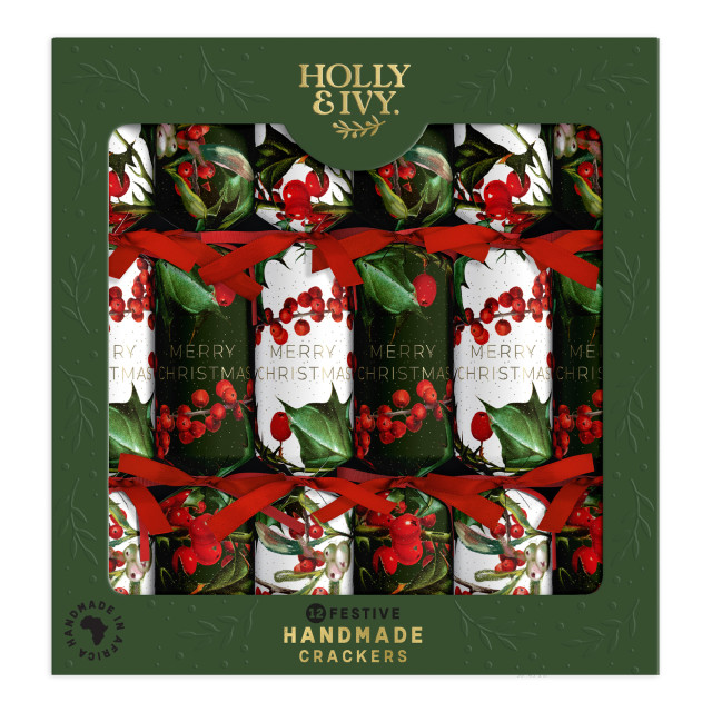 Holly & Ivy Festive Holly & Berries Crackers, Pack of 12