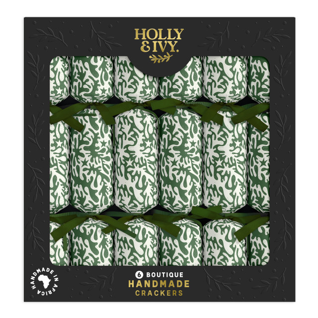 Holly & Ivy Boutique Exclusive Green Coral Crackers, Pack of 6