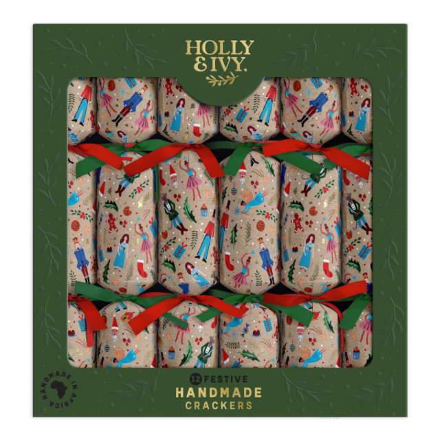 Holly & Ivy Festive Kraft Nutcrackers Crackers, Pack of 12