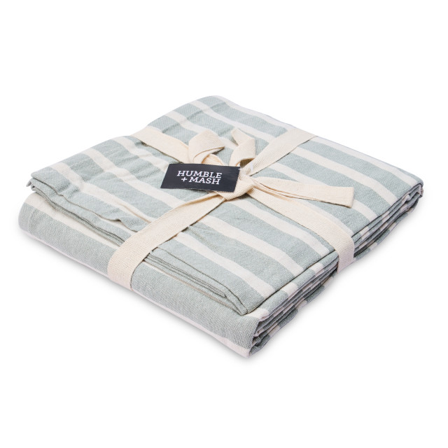 Humble & Mash White & Sage Stripe Tablecloth - 12-Seater