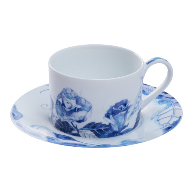 Jenna Clifford Peacock Saphire Garden Cup & Saucers, Set of 4