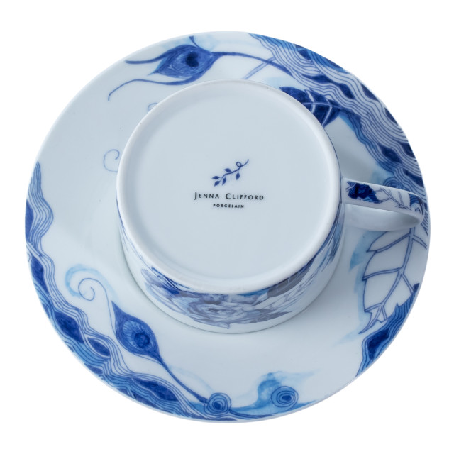 Jenna Clifford Peacock Saphire Garden Cup & Saucers, Set of 4 angle