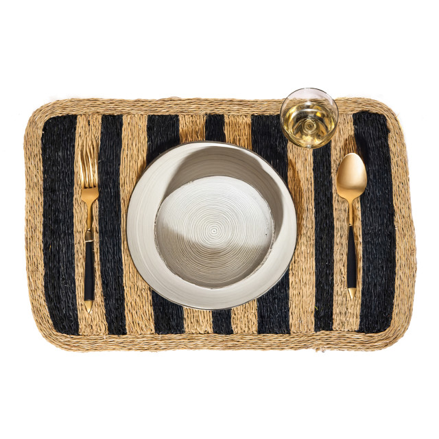 Gone Rural Rings of Jupiter Placemat - Smoke & Black detail with dinnerware