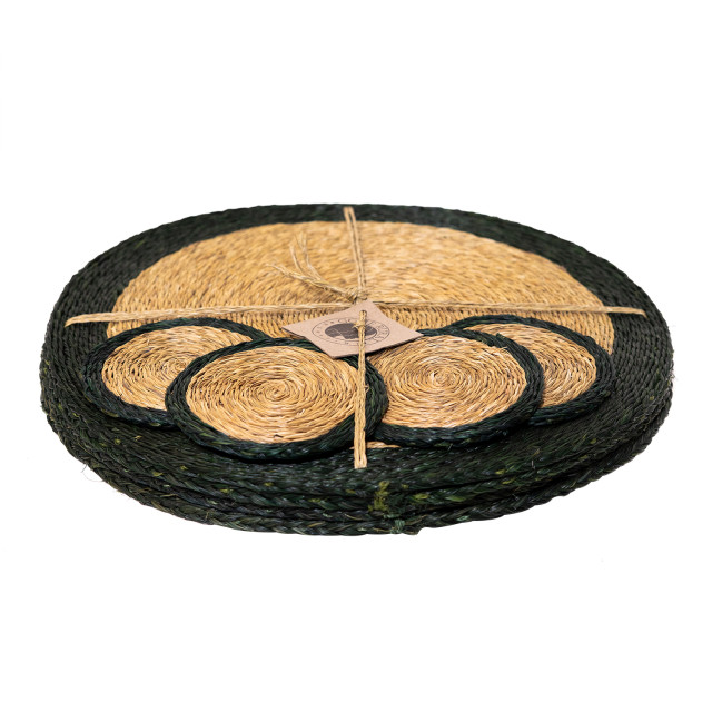 Gone Rural Trim Placemats & Coasters, Set of 8 - Smoke & Forest angle