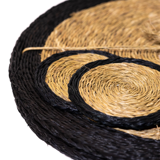 Gone Rural Trim Placemats & Coasters, Set of 8 - Smoke and Black detail