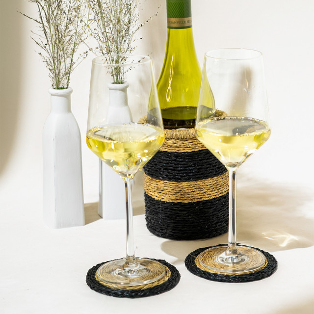 Gone Rural Trim Coasters, Set of 4 - Smoke & Black on the table