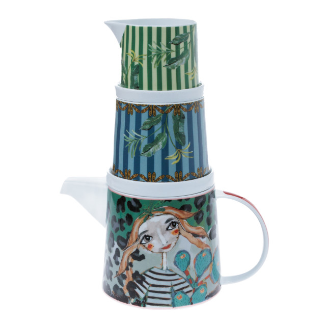 Olivia Princess Porcelain Teapot, 800ml detail with a sugar pot and creamer