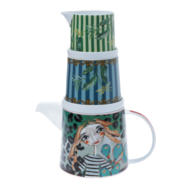 Olivia Princess Porcelain Sugar Pot, 300ml detail with a teapot and creamer