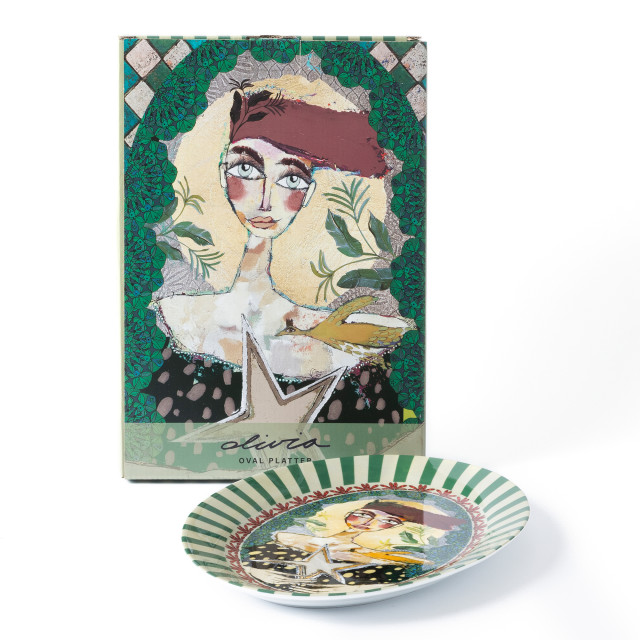 Olivia Princess Porcelain Oval Platter, 35.5cm angle with packaging