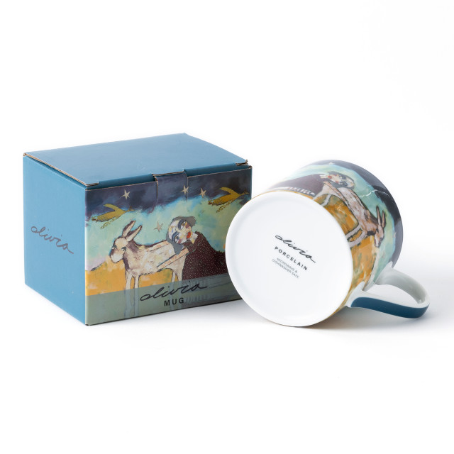Olivia Princess Porcelain Mug, 300ml - Blue angle with packaging