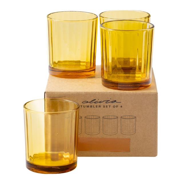 Olivia Princess Lead-Free Crystal Tumblers, Set of 4 - Amber packaging